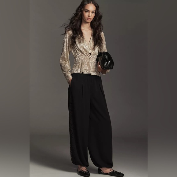 Anthropologie Metallic Smocked Long-Sleeve Shirt - Picture 2 of 4